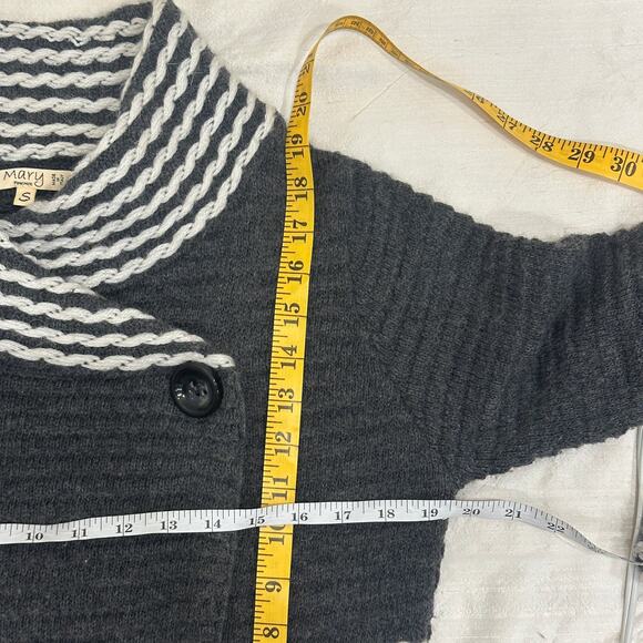 Mary Firenze Anthropologie Gray White Stripe Wool Mohair Blend Wrap Cardigan S - Picture 8 of 9